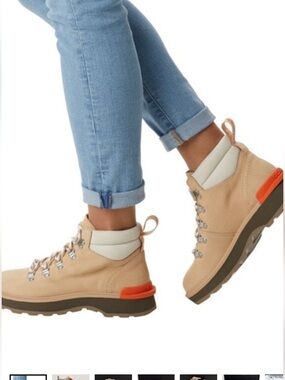 SOREL Hi Line Tan Lace-Up Hiking Boots with Orange Heel Accent Mayor 11